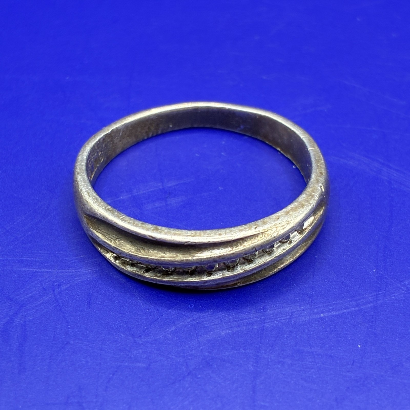 Sterling Silver Band Ring Gold Tone Cz Accent Wave Design Size 10 Vintage
